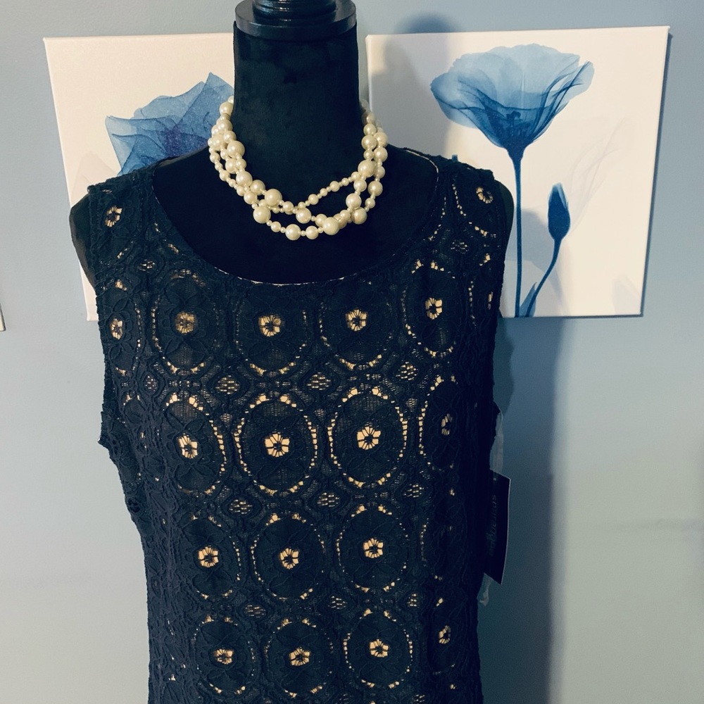 Sharagno Dress
Navy/Nude lace Dress. Sleeveless Size  16 . NWT .